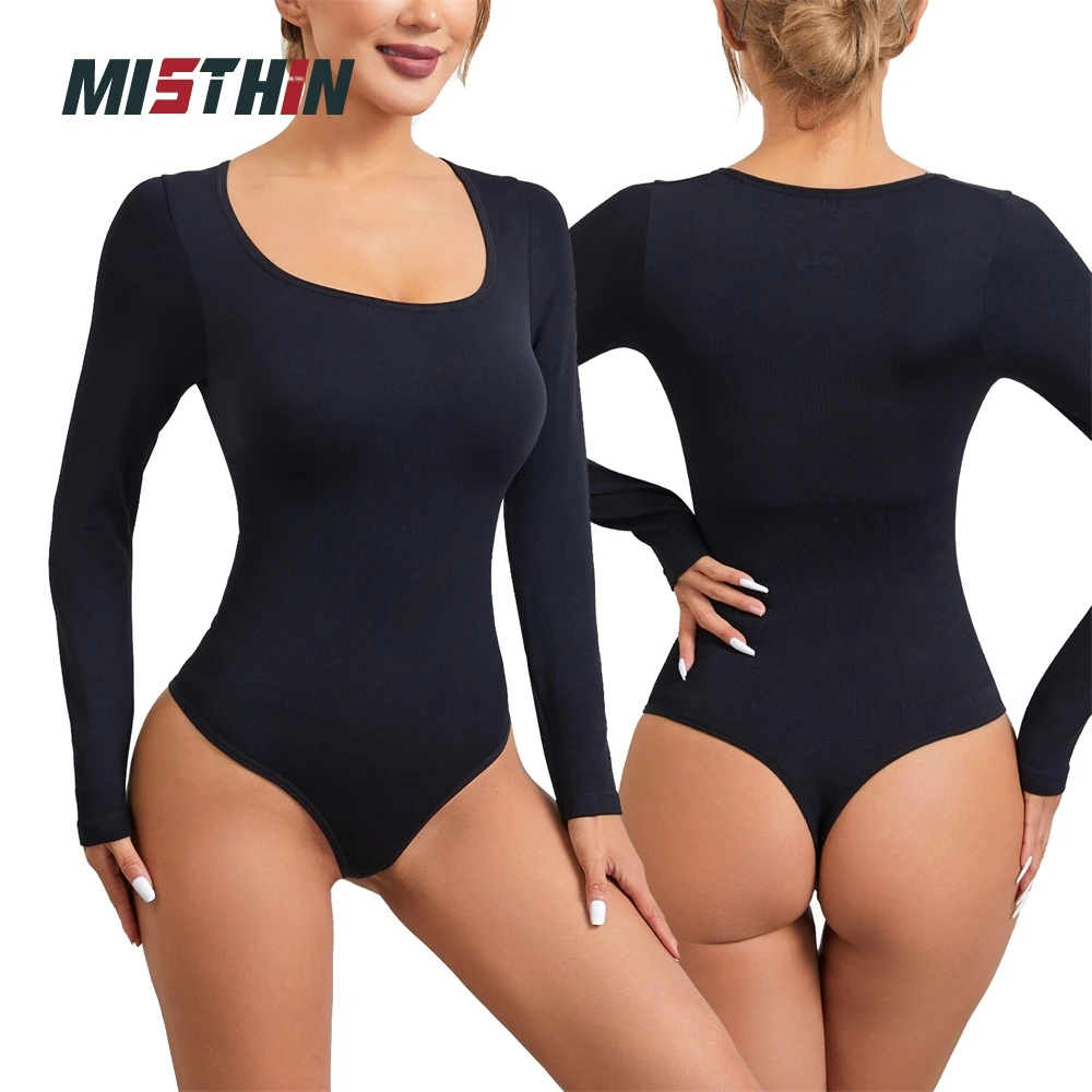 Wholesale Seamless Gym Women Long Sleeved Thong Panties Tummy Control Bodysuit Underwear Waist Trainer Shapewear Shaper