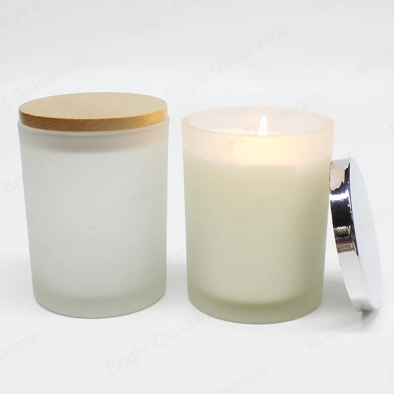 300ml Frosted White Glass Candle Jar With Wood Lid 10oz Frosted White