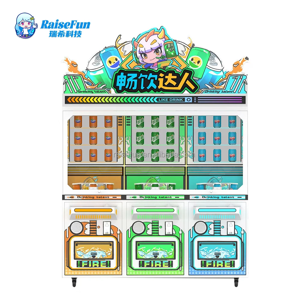 RaiseFun New Coin-Operated 3-Players Coke Game Vending Machine Prize Gift Cola Machine Refrigerated Drink Vending Gift Machine