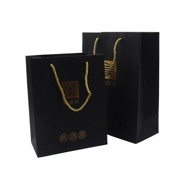 Wholesale Custom Printed Logo Luxury gold stamping black Paper Bag Retail Boutique Shopping Gift Paper Bags With Your Own Logo