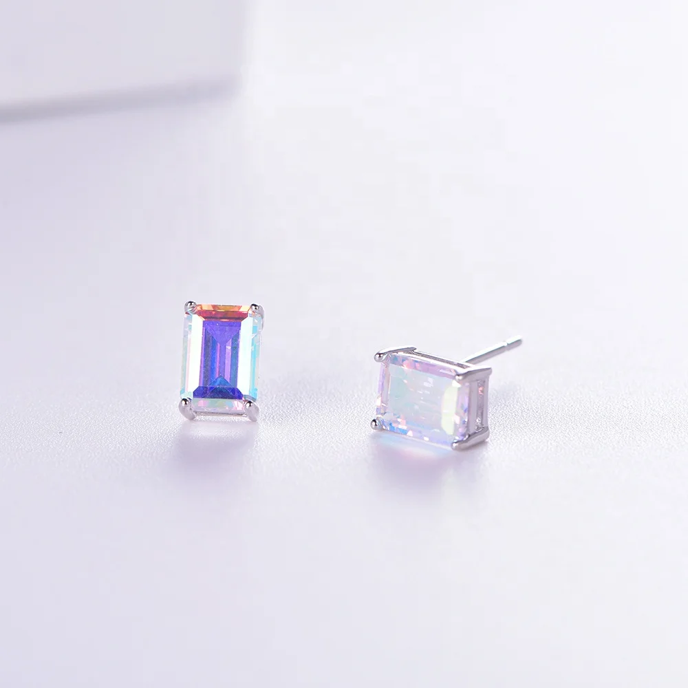 Square Gradient Color 5A CZ 925 Sterling Silver Cubic Zirconia Stud Earrings