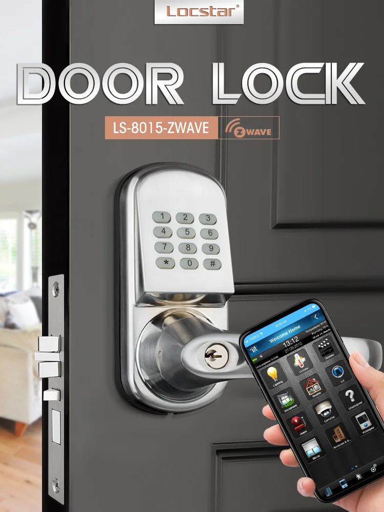 Locstar Z Wave Password Waterproof Small Zwave Lock Card Door Handle