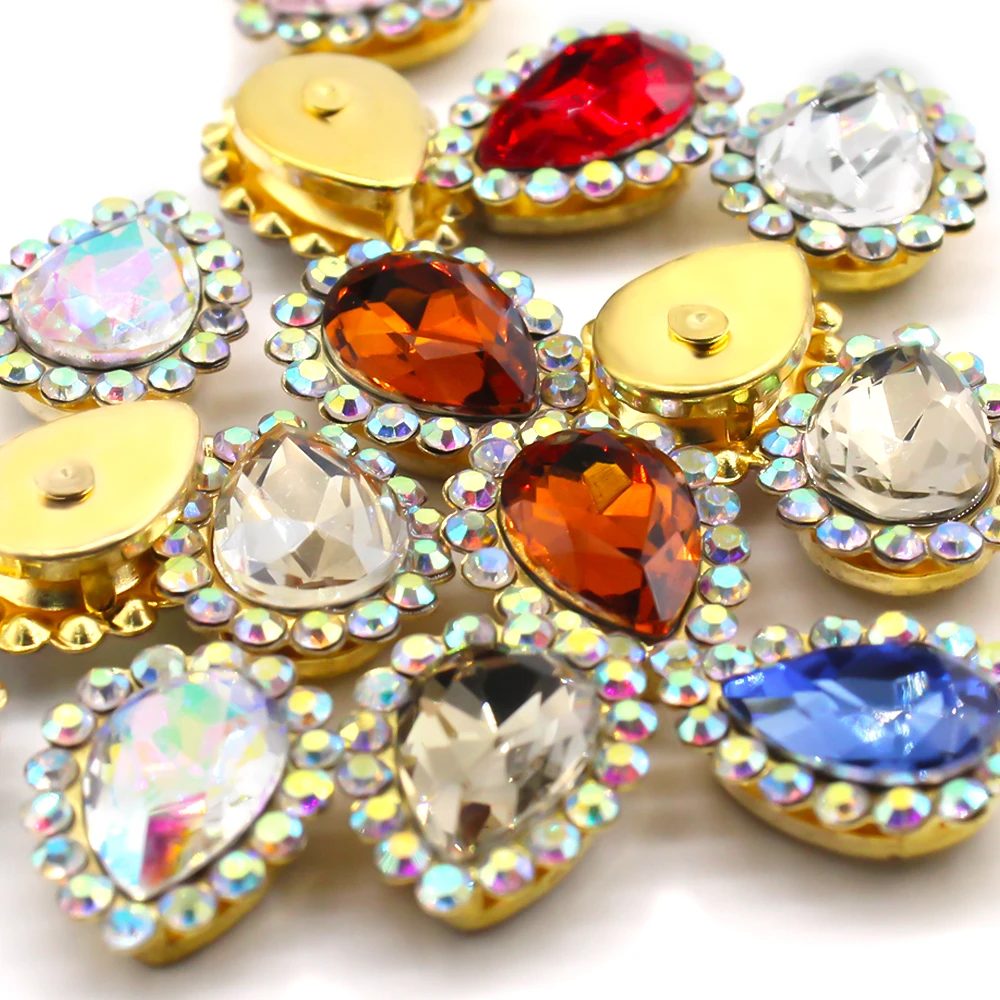 Big size Square Crystal AB Colorful Glass Rhinestone Buttons Sew on  Rhinestone Applique For Wedding Dress Shoes Decoration - AliExpress