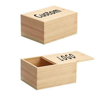 Unfinished DIY Craft Home Storage Wood Gift Jewelry Box with Slide Lid for Christmas Party Hobbies