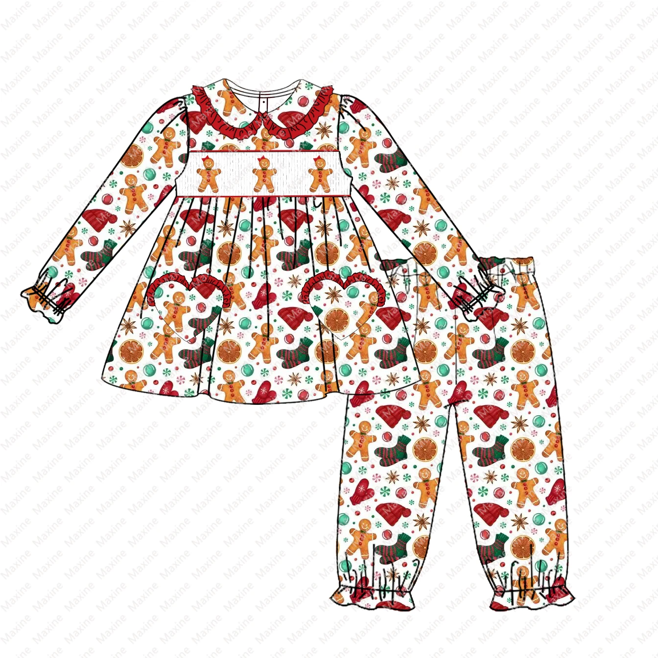 Maxine Factory Design Custom Design Sibling Kids Clothing Smock Girls Christmas Pajamas