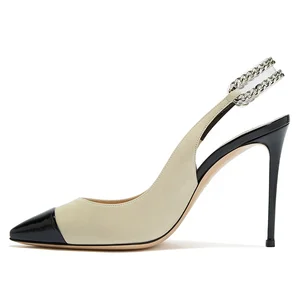 2023 Women Pointed Toe Metal Chain Slingbacks Stiletto High Heels OL Office Party Pumps