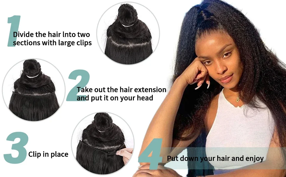 Brasilianische Kinky Straight Clip In Echthaar Extensions_voghion.com