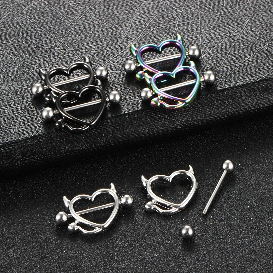Juego De 8 Pares Piercing Para Pezón Acero 316L - Diseños Corazón, Flor, Cz, Tamaño 14g
