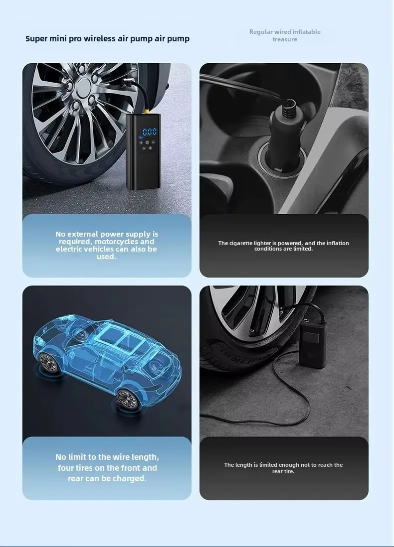 Portable Mini Handheld Electric Car Tire Pump Wireless Charging Bike Air Inflator 150psi for Tire Inflation