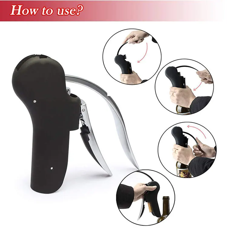 Professional Factory Price 3 Piece Goose Shape Vertical Lever Corkscrew Wine Bottle Opener With Foil Cutter