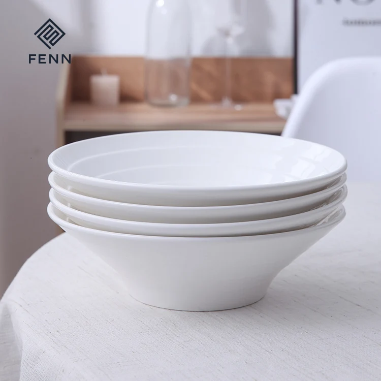 Factory supply wholesale white reusable tableware soup noodle ramen bowl set of 4 custom logo ceramic bowl for restaurant