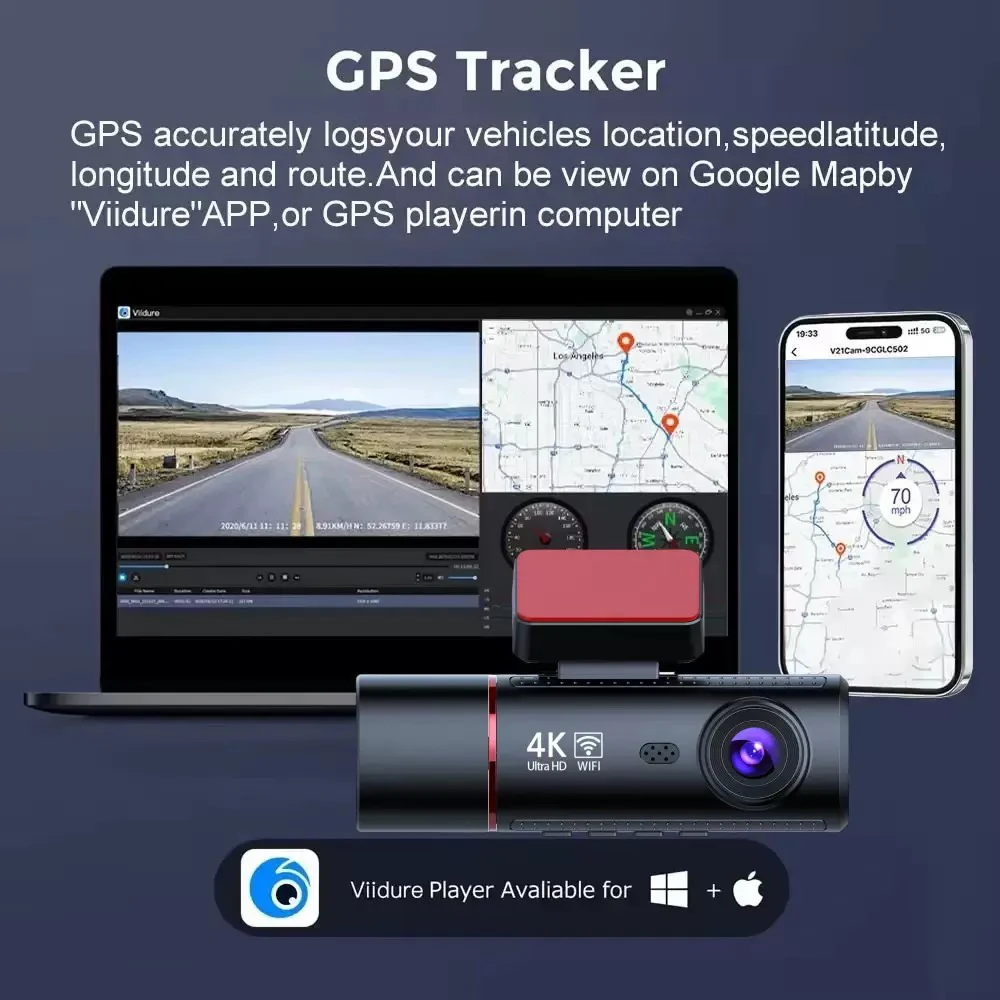 3.16 Inch Car Camera 3 Lens Car DVR Wifi GPS Night Vision 4K Recording 3 Channel Dash Cam