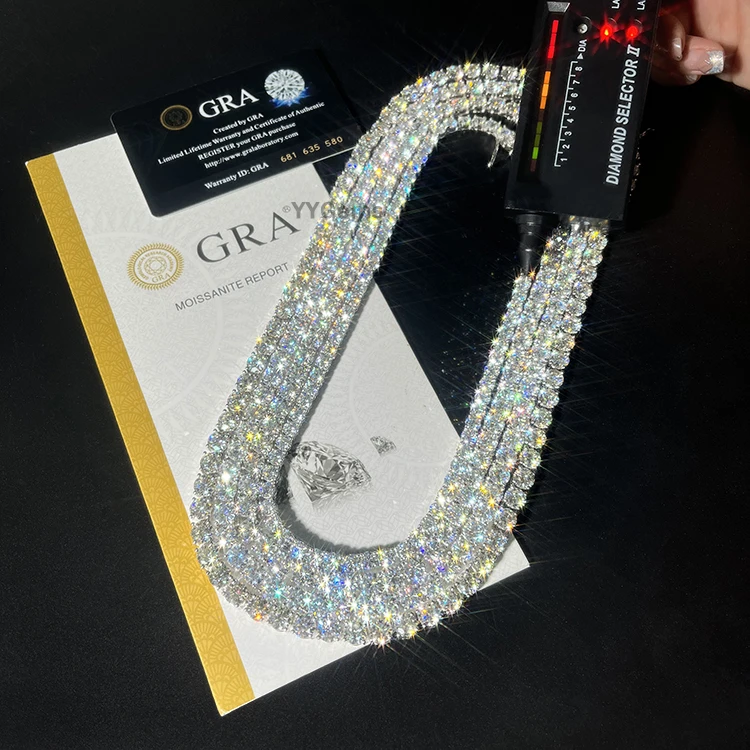 Hot Sale Tennis Chain/Bracelet Width 925 Sterling Silver Necklace  D Color Moissanite Tennis Link Chain Necklace