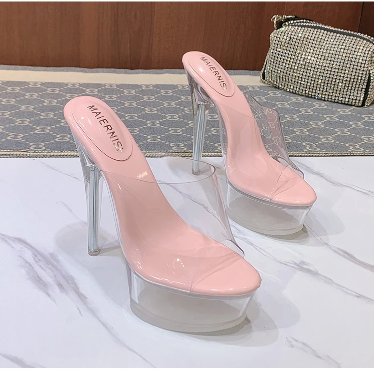 pink extreme clear platform sandals
