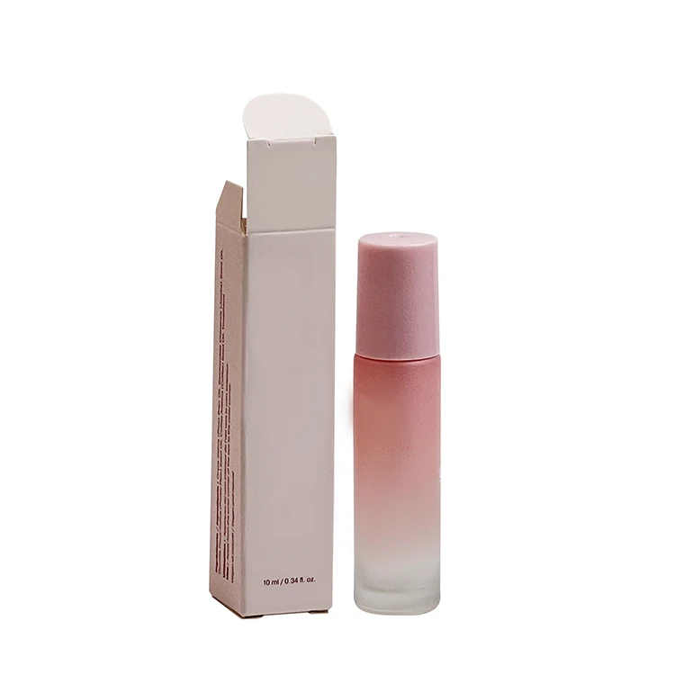 10ml Essential Oil Roller Bottle 5ml Gradient Pink Glass Oil Roll on Bottles with Paper Box Carton for Cosmetic Packaging
