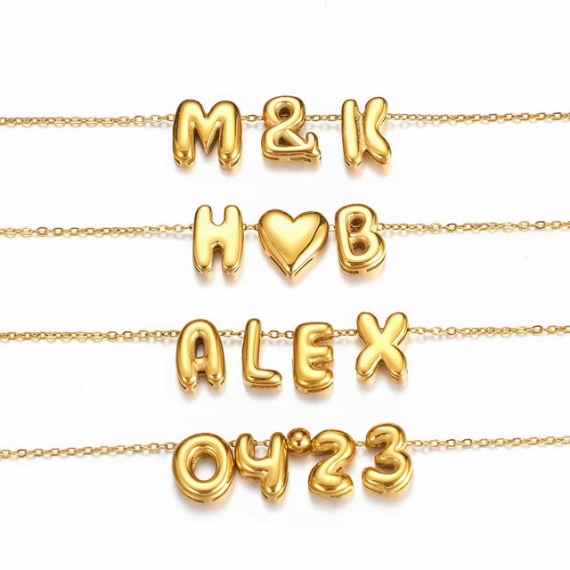Minimalist Personalized Stainless Steel Tarnish Free Jewelry Bijoux Plaqu or 18k Gold Plated 3d Puff Initial Bubble Letter Name