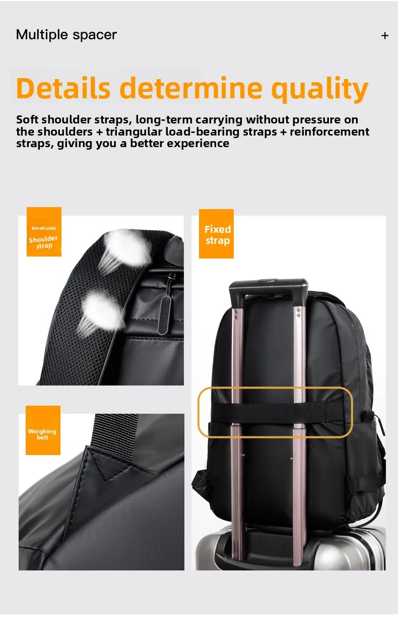 Light Luxury New Simple Fashionable Waterproof Polyester Men's Backpack Large Capacity Business Laptop Bag All-Match College