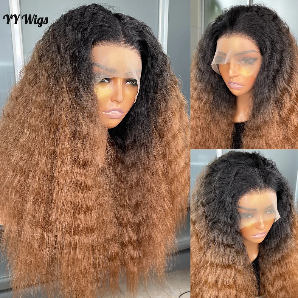 Long Two Tone Ombre Kinky Straight Wig Pre Plucked Hairline  display picture 2