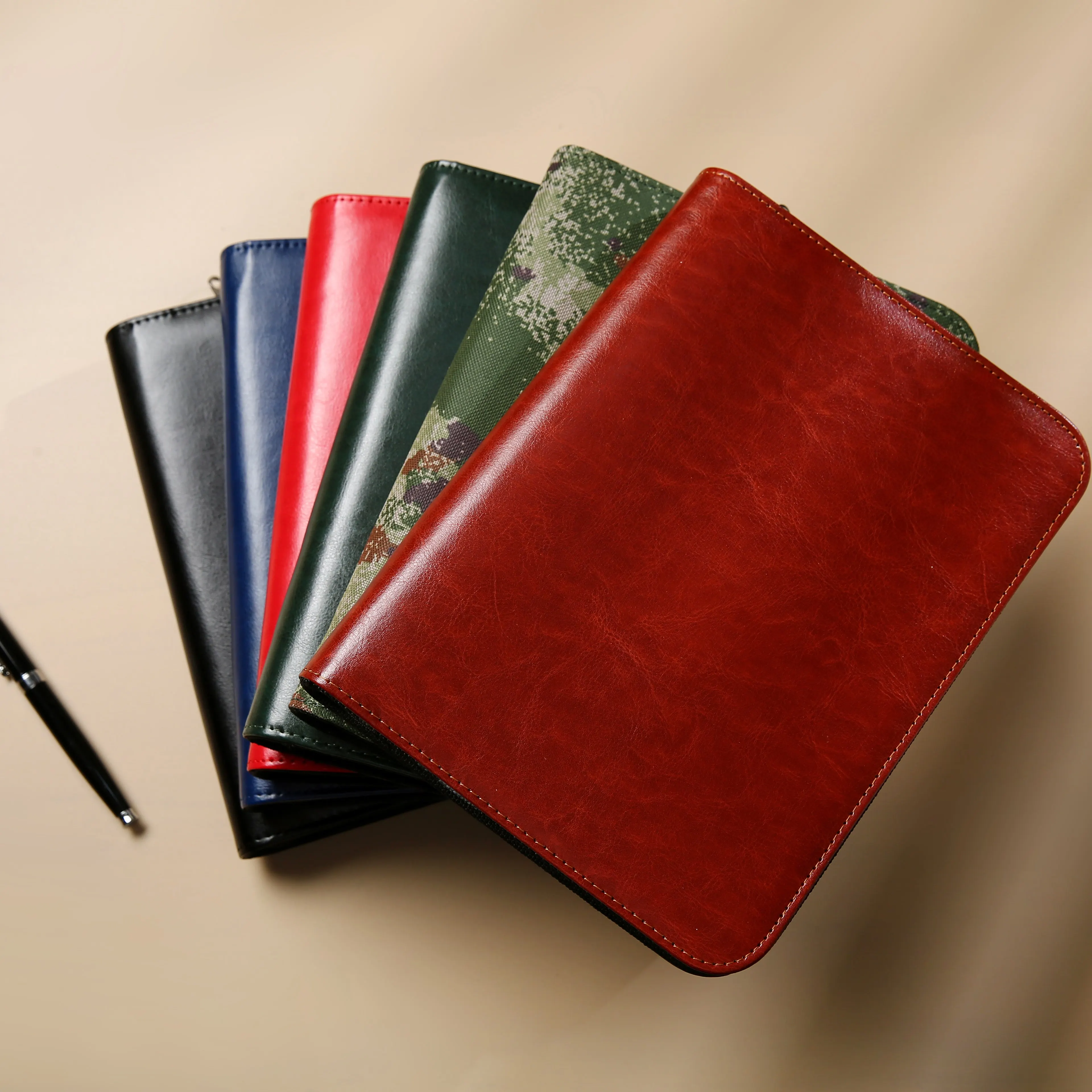 Zippered Notebook PU Leather  6 Ring Binder with Card Slots for Business Office Meeting Executive Work Planner Organizer