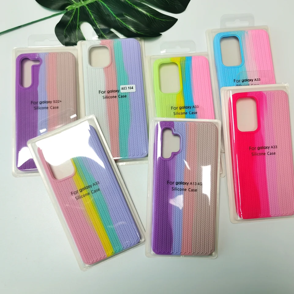 Braided Pattern Rainbow Color Silicone Phone Case Microfiber Rubber Back Cover For Samsung Galaxy A14 A35 A54 5G