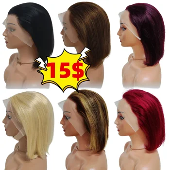 High Quality 13x4 Glueless for Frontal Wigs Raw Indian Virgin Human Hair Cuticle Aligned Short Straight Bob 99J Transparent