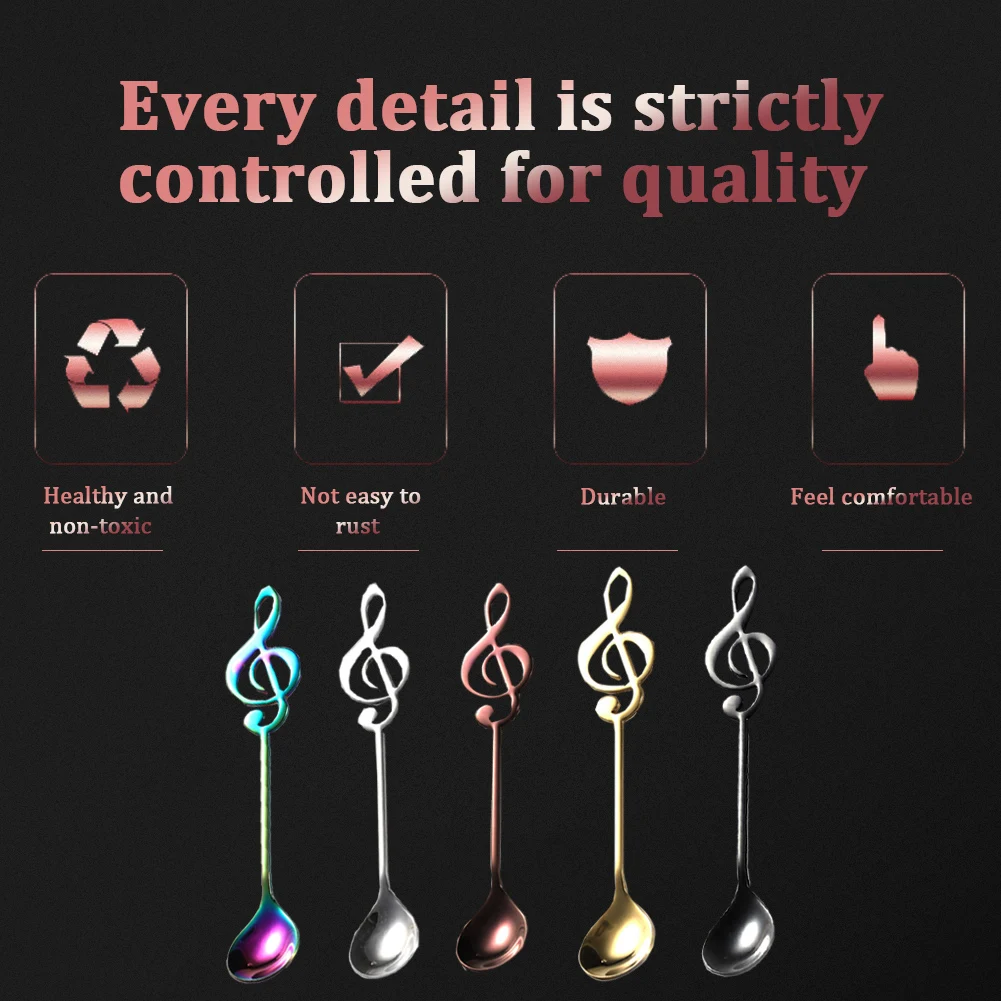 Zeafree Set 6 Cucchiaini Musicali – Acciaio Inossidabile – Forma Di Nota Musicale – 15,5 Cm – Regalo Musicisti