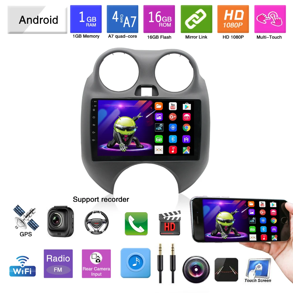 Android Car Radio Audio Stereo Player for Nissan March MICRA 2010- 2017 2 Din 9 Inch Gps Navigation Dvd