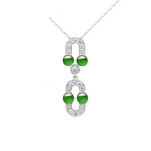 Forever Star 18K White Gold Transparent Icy Pure Green Jadeite Flower Shape Claw Setting Classic Style Jewelry Pendant Charms