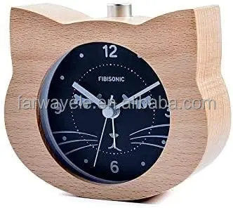 Led Digital Alarm Clock, Animal Cat Shape Lovely Cute Movement Wood Wooden Desktop Table Alarm Clocks for Kids Gifts Light