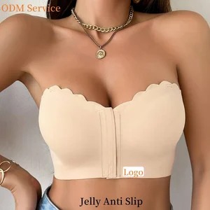 ODM Wholesale Removable Strap Women's Strapless Bra 3D Cup Front Buckle Tube Top Jelly Anti slip Seamless Bra