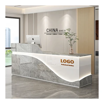 Modern Custom Office Building Furniture Counter Front Desk White L Shape Reception Desk For Sale With Led Lighting