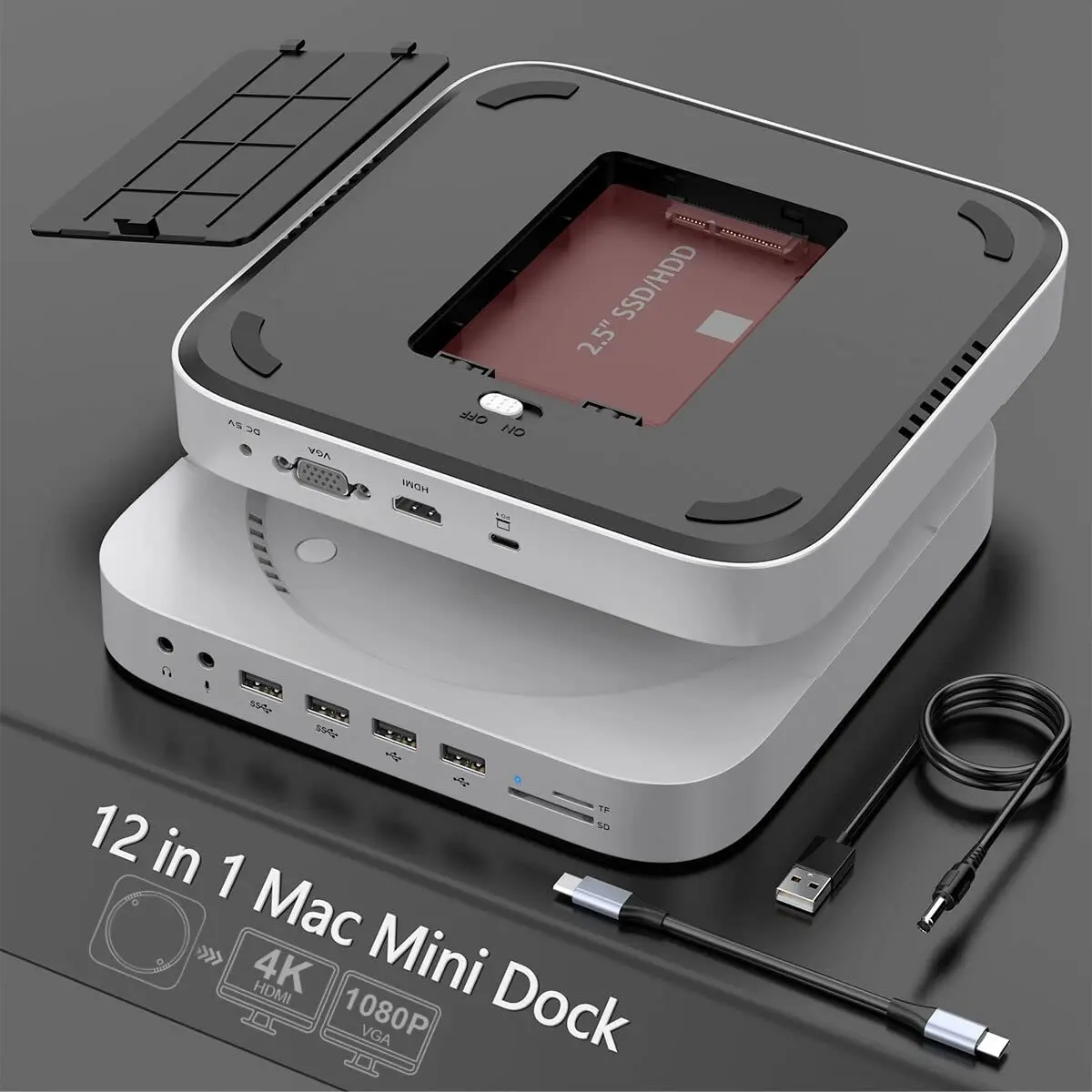 Hub USB-C con Caja de Disco Duro para Mac Mini M1, estación de Acoplamiento  Tipo
