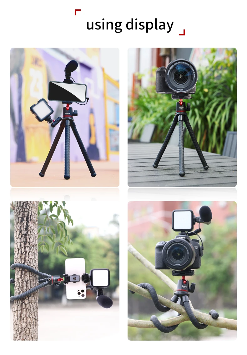 Coman Portable Flexible Vlogging Kit Video Recording Mini Octopus Tripod Stand Camera Smartphone Tripod For Mobile Phone