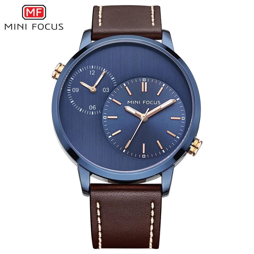 MINI FOCUS MF0035G Elegant  Men Quartz Watch Rose Golden 2 Time Zone Marine Dial  China Luxury Casual Watches