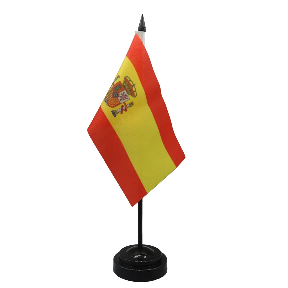 All Country Flags and Names Images Office Business Desk Decoration Polyester Spanish Table Flags With Plastic Base and Flag Pole