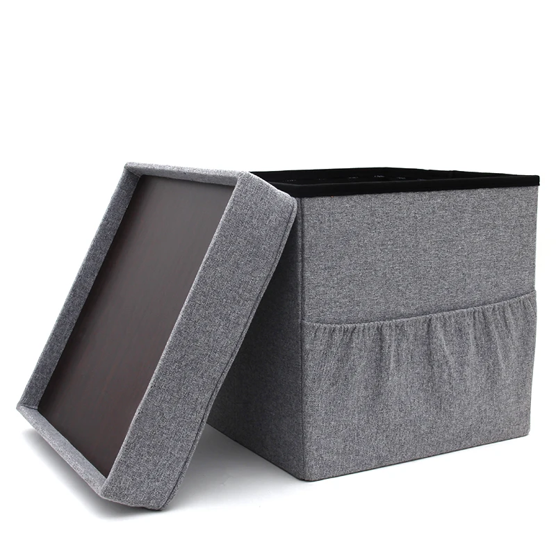 Custom Bedroom Cube Box Fabric Stool Storage Footstool Ottoman Tray Foldable With Pocket