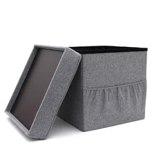 Custom Bedroom Cube Box Fabric Stool Storage Footstool Ottoman Tray Foldable With Pocket