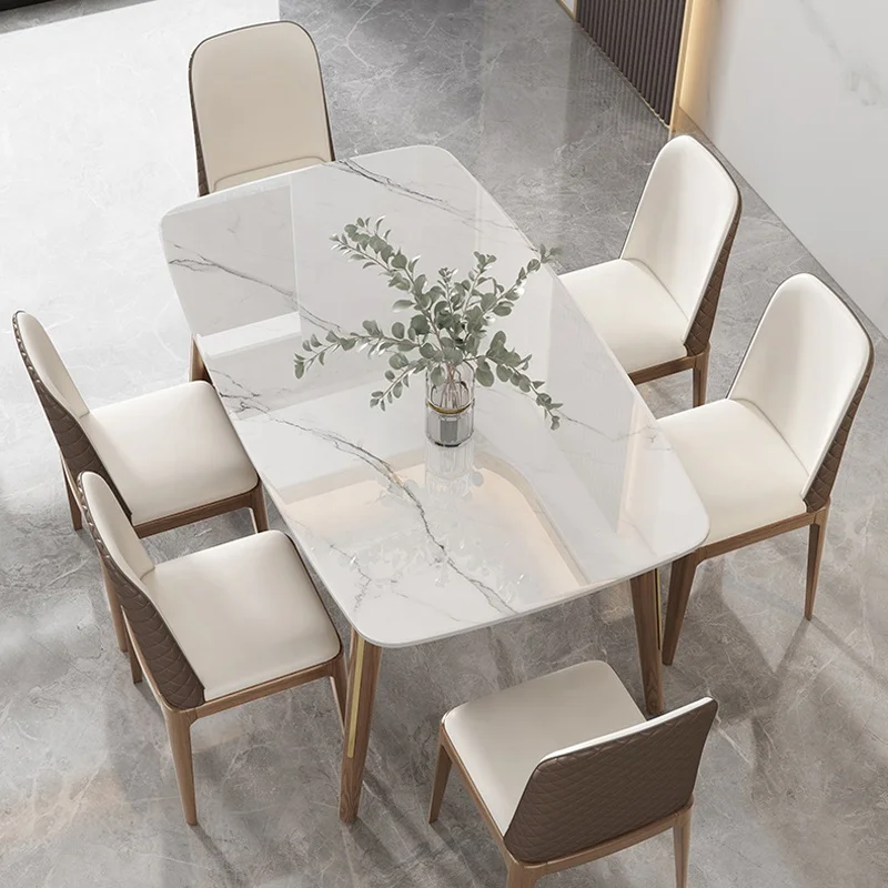 Dining Table Set 6 Seater Solid Wood Feet Table Extendable Folding Marble Modern Dining Table