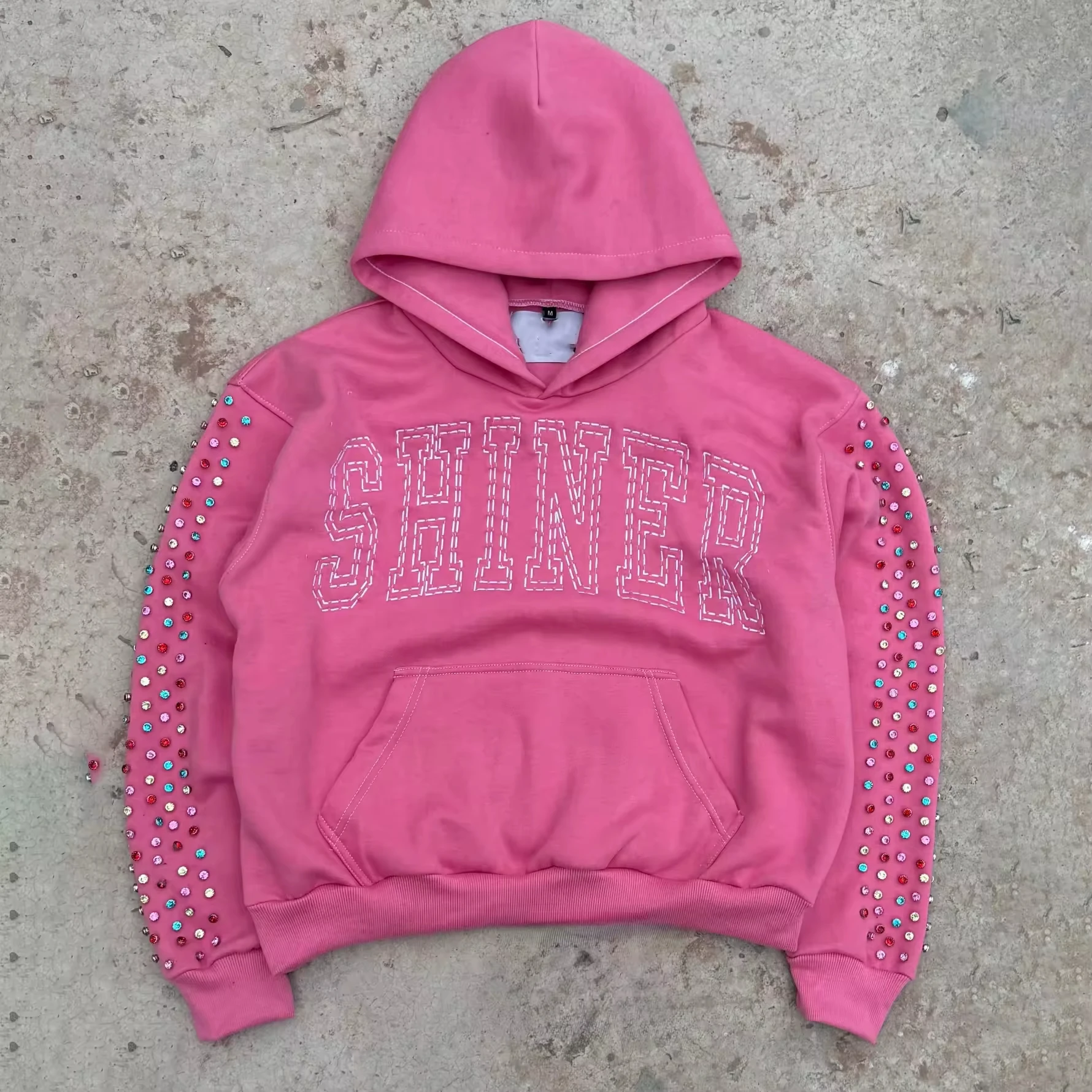 US Free Tax Graphic Hoodie Screen Print Heavyweight French Terry Acid Wash Hoodie Streetwear Oversized Rhinestone Hoodie Men gallery 2