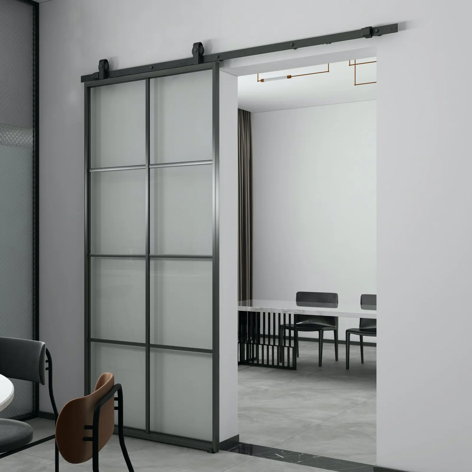 Modern iron metal wrought iron balcony door grille design steel glass door – ideal as a living room partition.