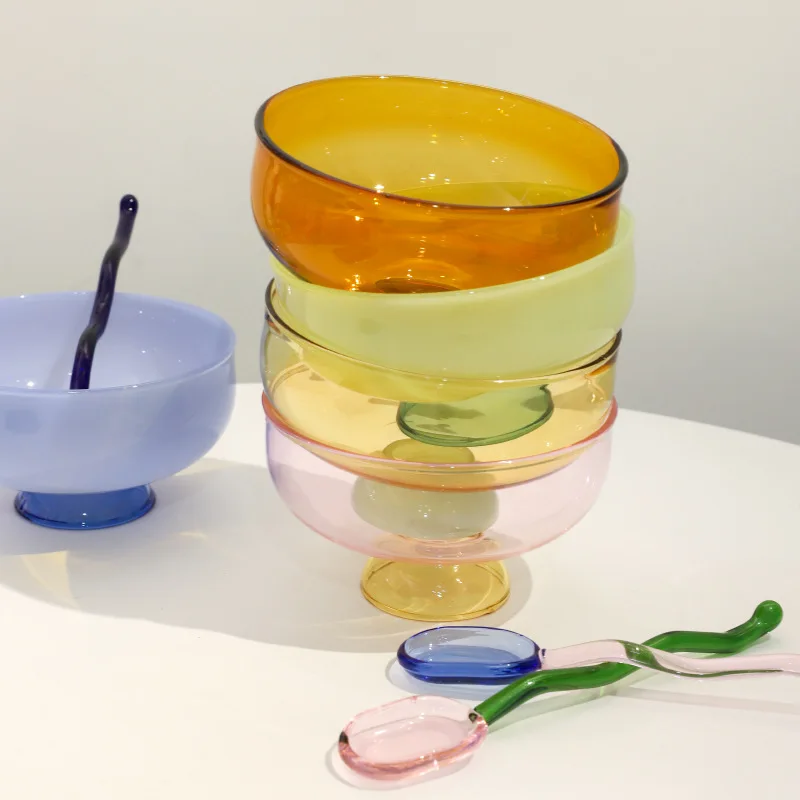Eco Friendly Customized Color Glassware Bowls Creativity Modern Style Fruit Ice Cream Colored Borosilicate Glass Bowl and Cup