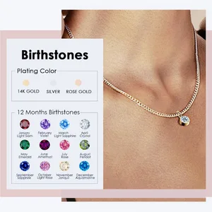MW  Gold-Plated Stainless Steel Birthstone Necklace for Women Simple Style with Zircons Perfect Birthday Gift Jewelry