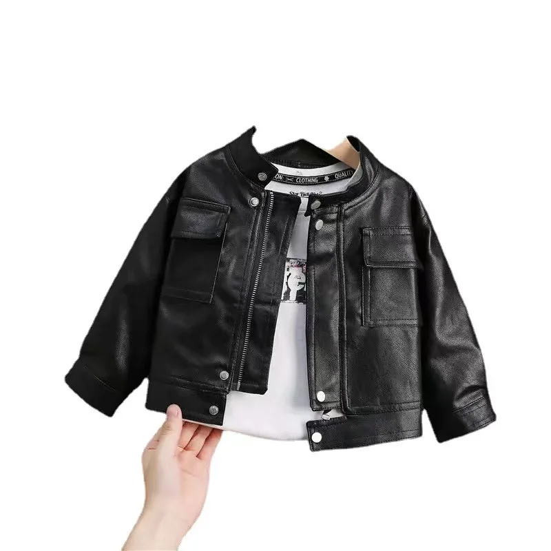 Wholesale Unisex Kids Fashion Leather Jackets Children Zipper Coats ...