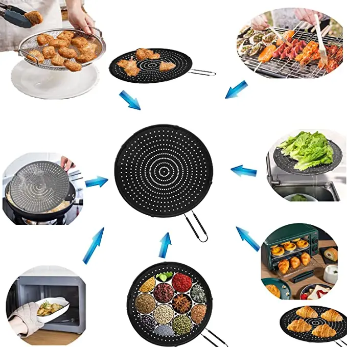 Multi-Use Heat Resistant Food Safe Frying Pan Hot Cooking Splash Grease Guard Drain Board Silicone Oil Splatter Screen