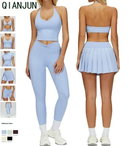 Wholesale Breathable Fitness Clothing Women's Gym Actiwear Deep V Neck Crop Top Vest Cross Yoga Leggings Workout Sets