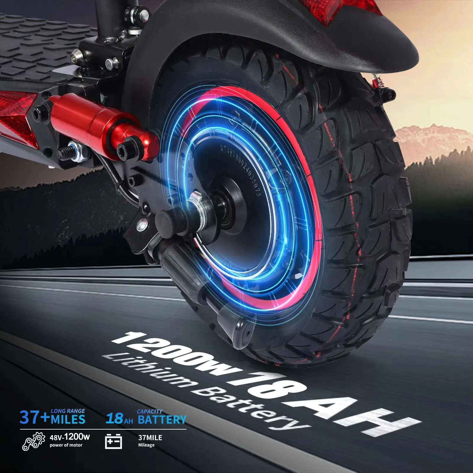1200W Folding E-Scooter 18Ah Lithium Battery for 11