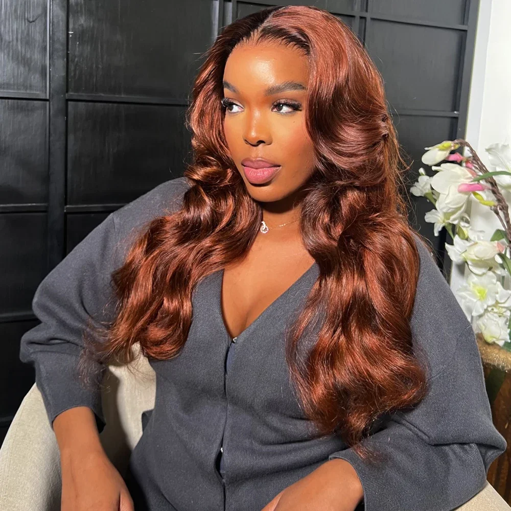 Rötlich braune Body Wave Echthaar Lace Front Perücke 30 Zoll Glueless Closure Perücke_voghion.com