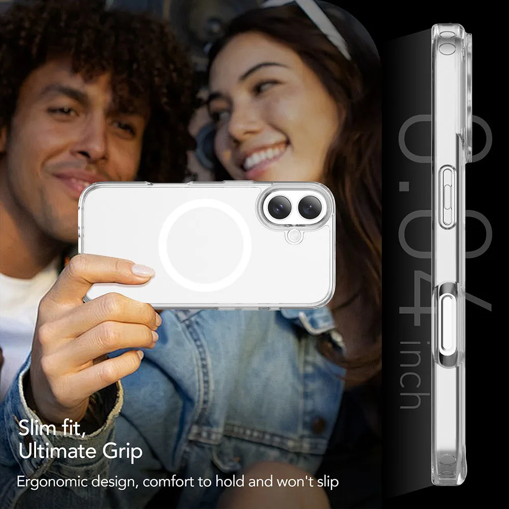 For Laudtec Transparent Magnetic Wireless Charging Precision Hole Phone Case for iPhone 16 Pro Max Plus Simple Business