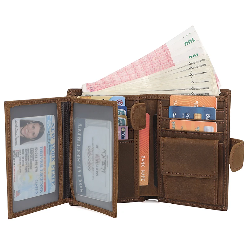 Billeteras de cuero genuino para hombre, carteras de diseñador de tarjetas  de crédito, RFID con bolsillo para monedas, billetera de cuero con