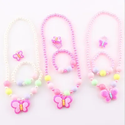 Details about   Children Toddler Jewelry Butterfly Heart Flower Wood Beads Necklace Bracelet Set 